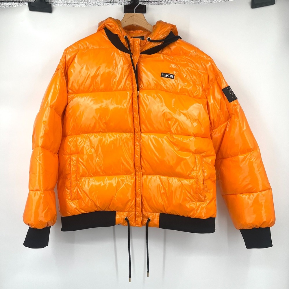 P.E Nation Super Shiny‎ Puffer Jacket Orange XL/TG Women's With Back Embroidery